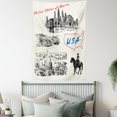 thumbnail image 4 of American Decor Tapestry, Hand Drawn USA Map and Nostalgic Skyscrapers Cowboy with Horse Metropolis, Wall Hanging for Bedroom Living Room Dorm Decor, 40W X 60L Inches, Black White, by Ambesonne, 4 of 5