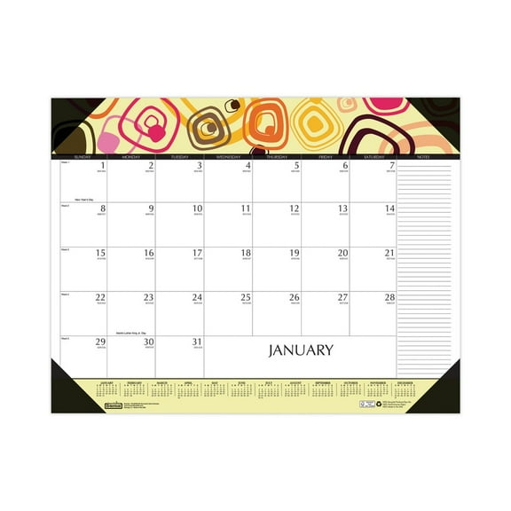House of Doolittle 149 22 x 17 12-Month (Jan-Dec 2025) Recycled Geometric Artwork Desk Pad Calendar - White Sheets/Black Binding/Corners