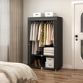 thumbnail image 4 of MOGELAFOO Armario portátil para habitación pequeña, estante de almacenamiento organizador de ropa de 35 pulgadas con 2 varillas para colgar ropa y 4 estantes, cubierta de tela no tejida, negro, 4 of 5