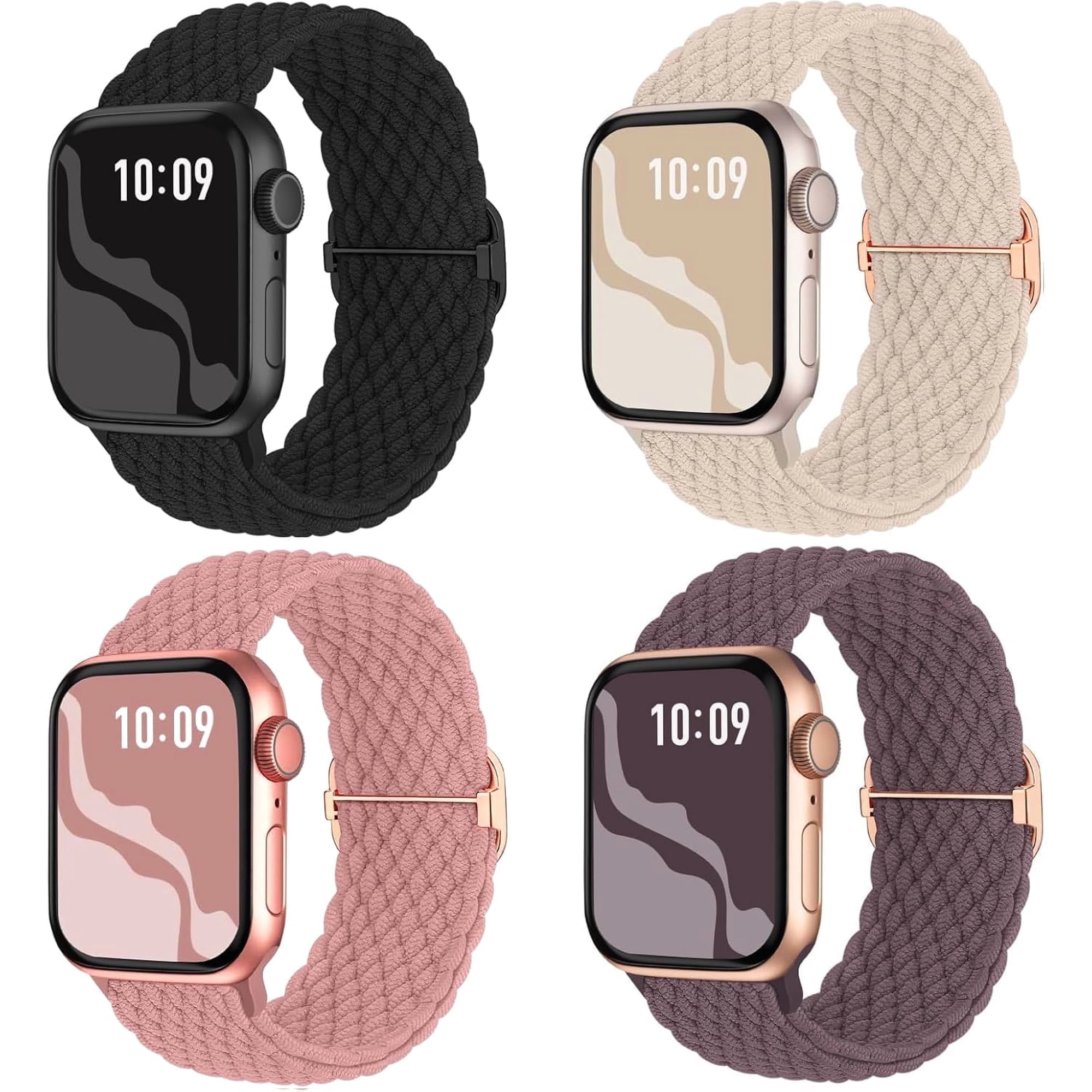 ZSOU 4 Pack Braided Stretchy Bands for Apple Watch 38/40/41/42mm(Series 10) Men & Women - Multicolor