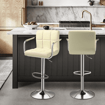 MoNiBloom Swivel Bar Stools Set of 2, Kitchen Counter Square Island Height Adjustable Faux Leather Barstool, Beige