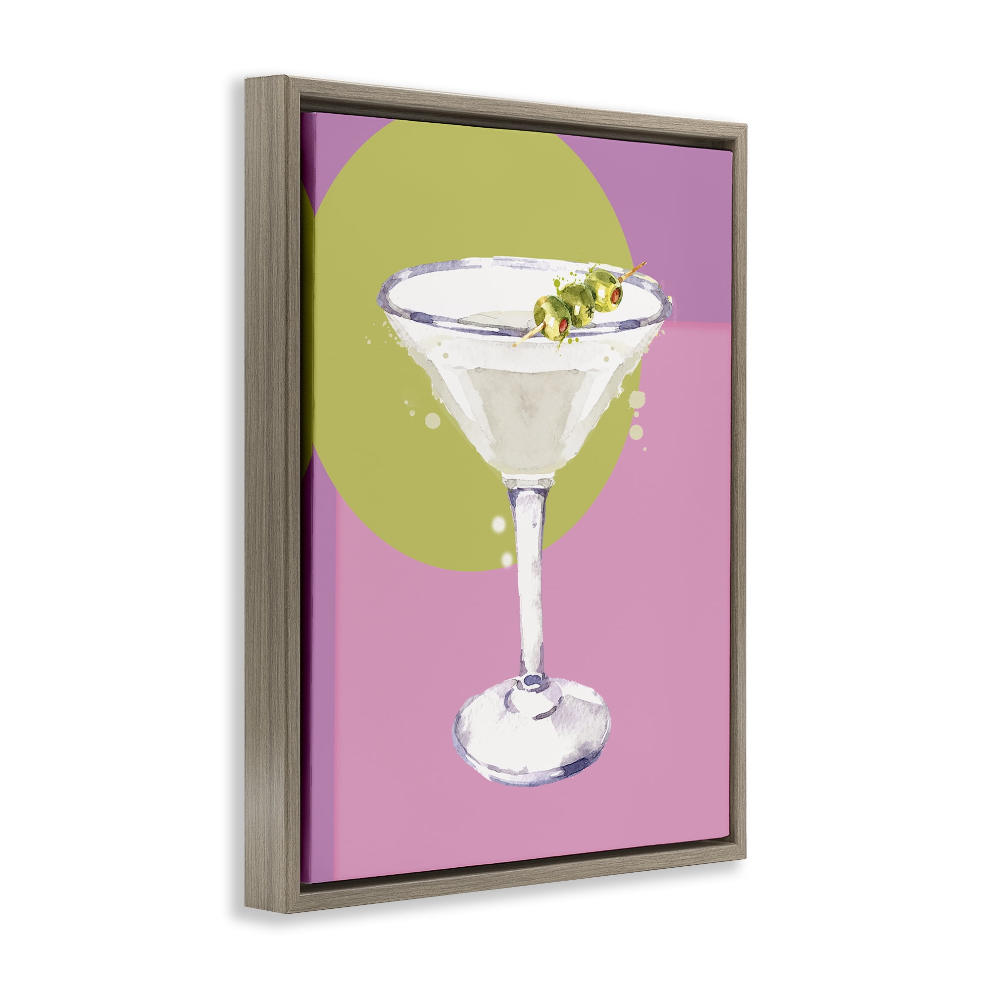 Stupell Industries Olive Martini Cocktail Food & Beverage Painting Brown Floater Framed Canvas Art Print Wall Art, 17 x 21