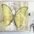 thumbnail image 1 of Eiffel Tower Shower Curtain, Hand Drawn Cursive Writing and a Butterfly, Fabric Bathroom Set with Hooks, 69W X 84L Inches Extra Long, Slate Brown Dark Tan Grey Yellow Pastel Yellow, by Ambesonne, 1 of 3