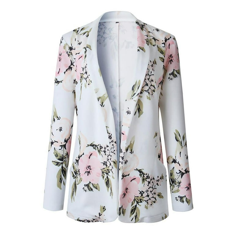 Women Floral Blazer Casual Printed Open Front Cardigan Blazer