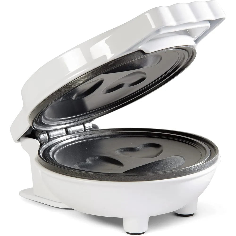Heart Eyes Emoji Mini Waffle Maker- Valentines Day Breakfast w Cute Personal-Sized 4" Smiley Face Pancakes- Electric NonStick Baker Iron w Recipes- Loving Treat Gift for Her Him- Kids Easy Fun Bake