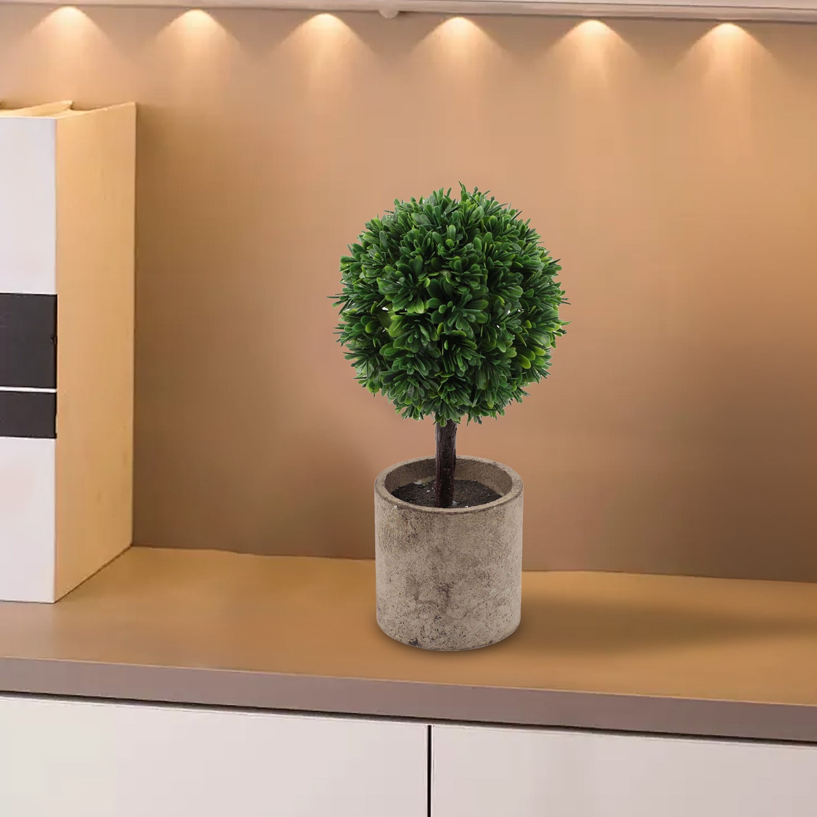 RuiJiao Artificial Green Grass Ball Potted, Fake Shrubs Ball Plant Decoration, Faux Small Boxwood Topiary, Home Office Desk Table Room
