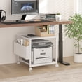 thumbnail image 5 of Large Printer Stand with Drawer, 2 Tier Rolling Printer Cart Holder with Wheels, Mobile Mini Fridge Stand Table with Side Storage for Home Office, White, 5 of 8