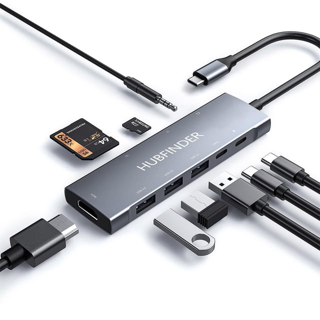 Hub USB C HUBFINDER 9 en 1 con suministro de alimentación de 100 W para iPad