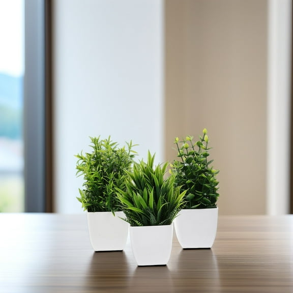 SEWCHICS Artificial Plants In Pots Multi Indoor Small 3Pcs 6.3X2.8X2.8In