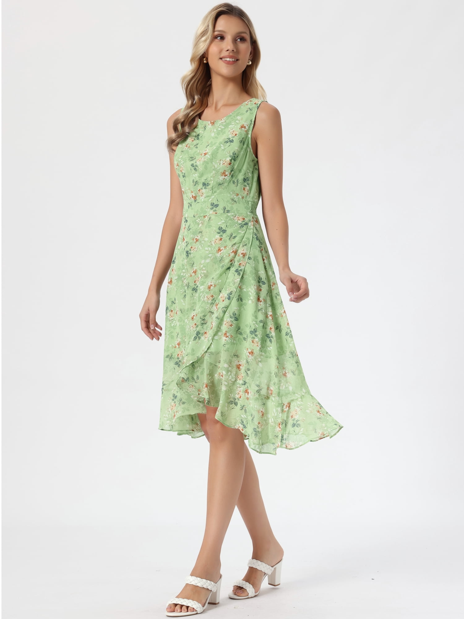 DARING DIVA Women's Summer Wrap Round Neck Keyhole Back Dresses XL Green