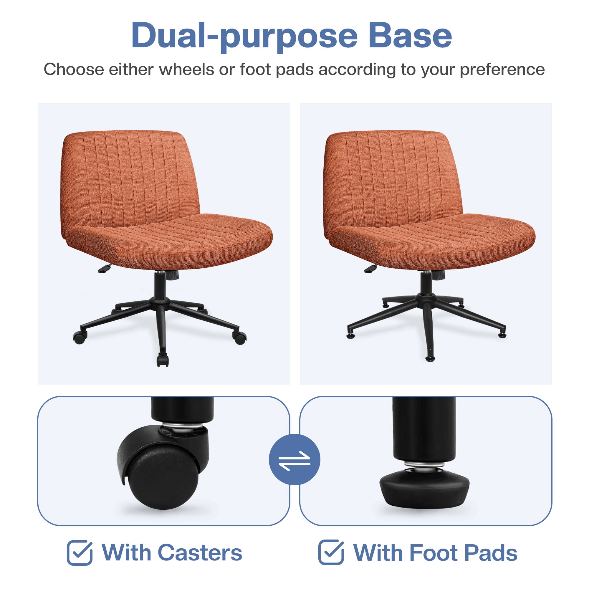 Celtoss Criss Cross Home Office Chair, Armless Swivel Task Computer Chair No Wheels, in Fabric, Vanity Style, Brown