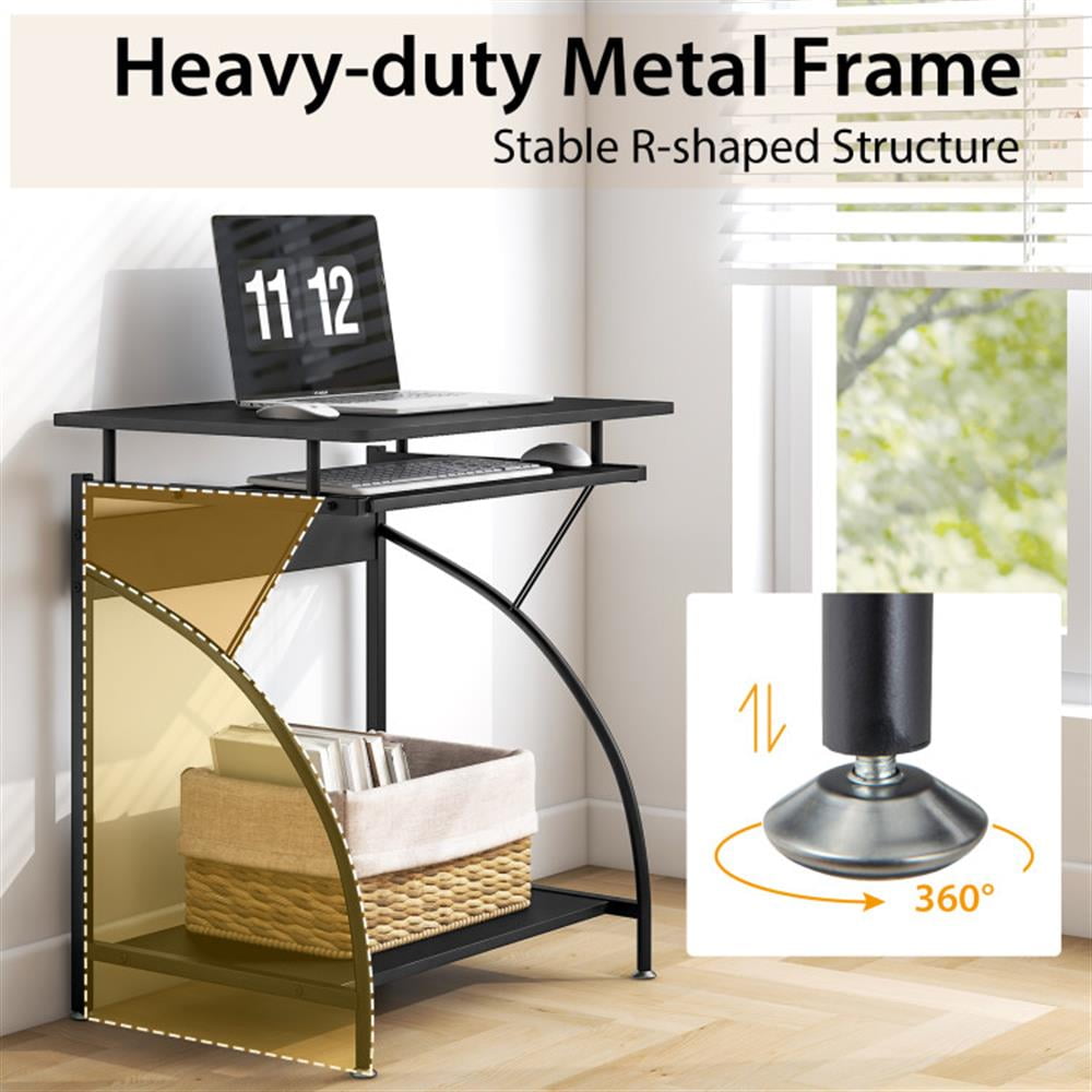 Demi Bonn 27.5" Laptop Table Computer Desk for Small Spaces with Pull-out Keyboard Tray, Small Home Office Desk Study Writing Table, Black