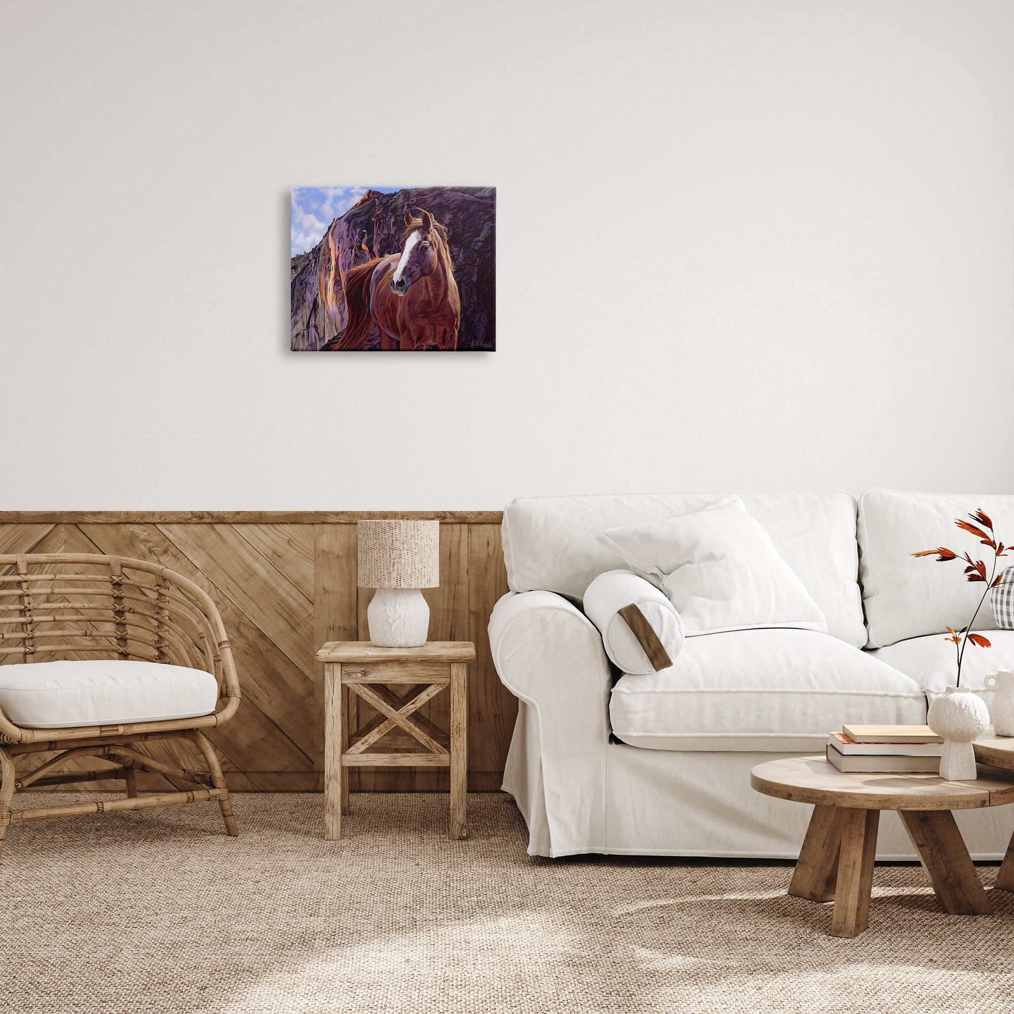 Stupell Industries Horse by Cliffs Landscape Animals & Insects Painting Gallery Wrapped Canvas Print Wall Art, 20 x 16