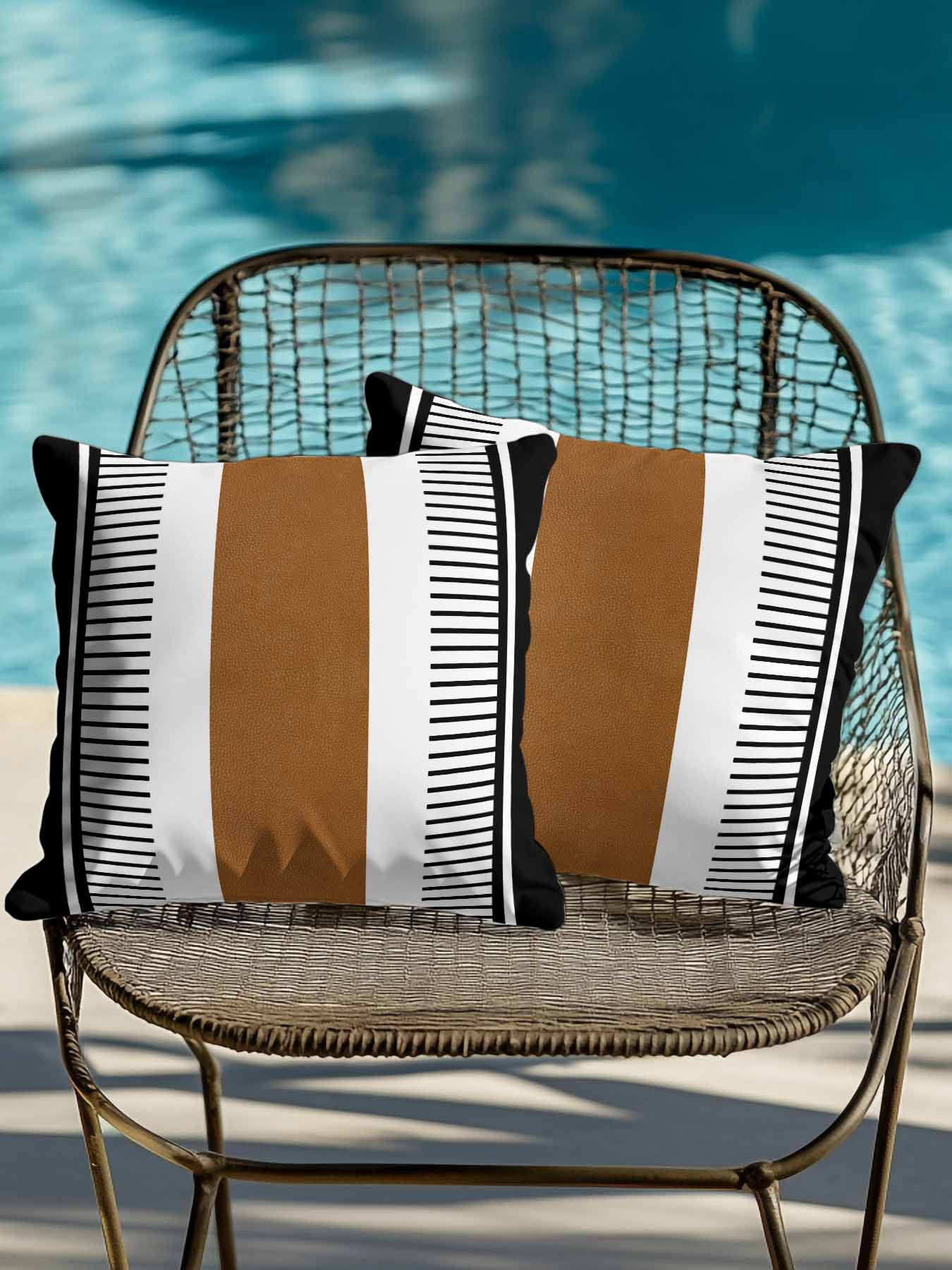 Waterproof Outdoor Throw Pillows with Inserts 18"x18" Set of 2,Modern Brown Black Soft Decorative Pillowcases for Couch Bedroom,Boho Contemporary Geometric Striped Pillow Covers for Sofa Living Room