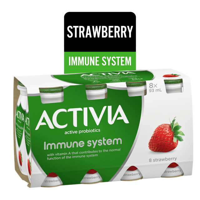 Activia Probiotic Yogurt Drink, Strawberry, Immune System, 8x93ml