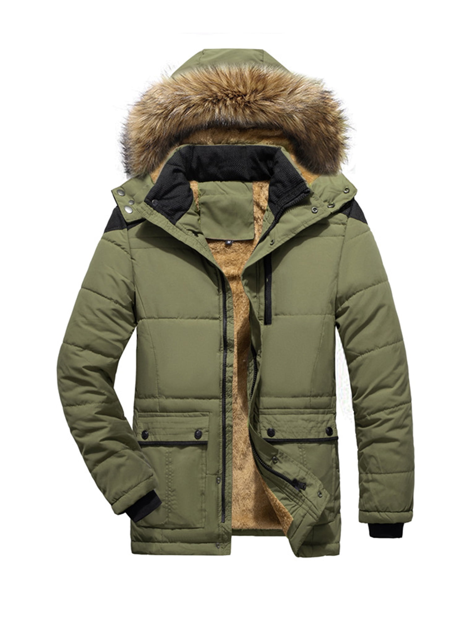 Chowsir Men Winter Warm Medium Style Detachable Hood Coat