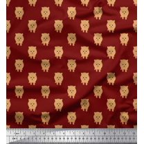 Soimoi Red polyester Crepe Fabric Pomeranian Dog Print Fabric by the Yard 42 Inch Wide
