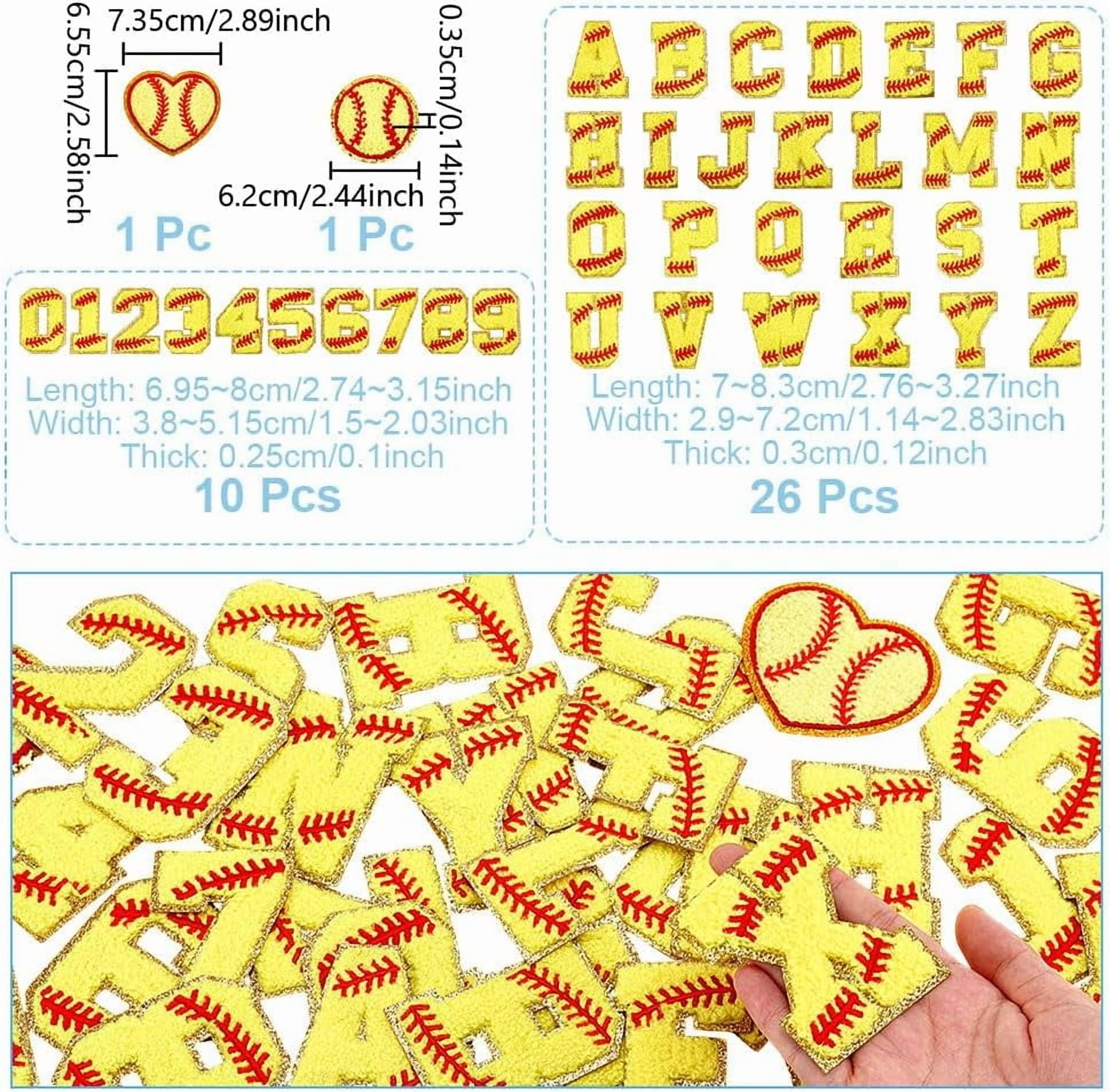 38 pcs Letter Numbers Patches Ball Softball Patches Iron on Letter Chenille Patches Gold Baseball Style Embroidered Patches for DIY Clothes Backpack Hats Shirt Jeans DIY Accessories