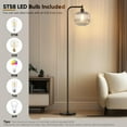 thumbnail image 3 of Glass Floor Lamp for Living Room, Modern Standing Lamp with Ribbed Grey Glass Lampshade Pedal Switch, 67” Tall Lamp for Bedroom Study Room, Black (2700K LED Bulb Included), 3 of 14