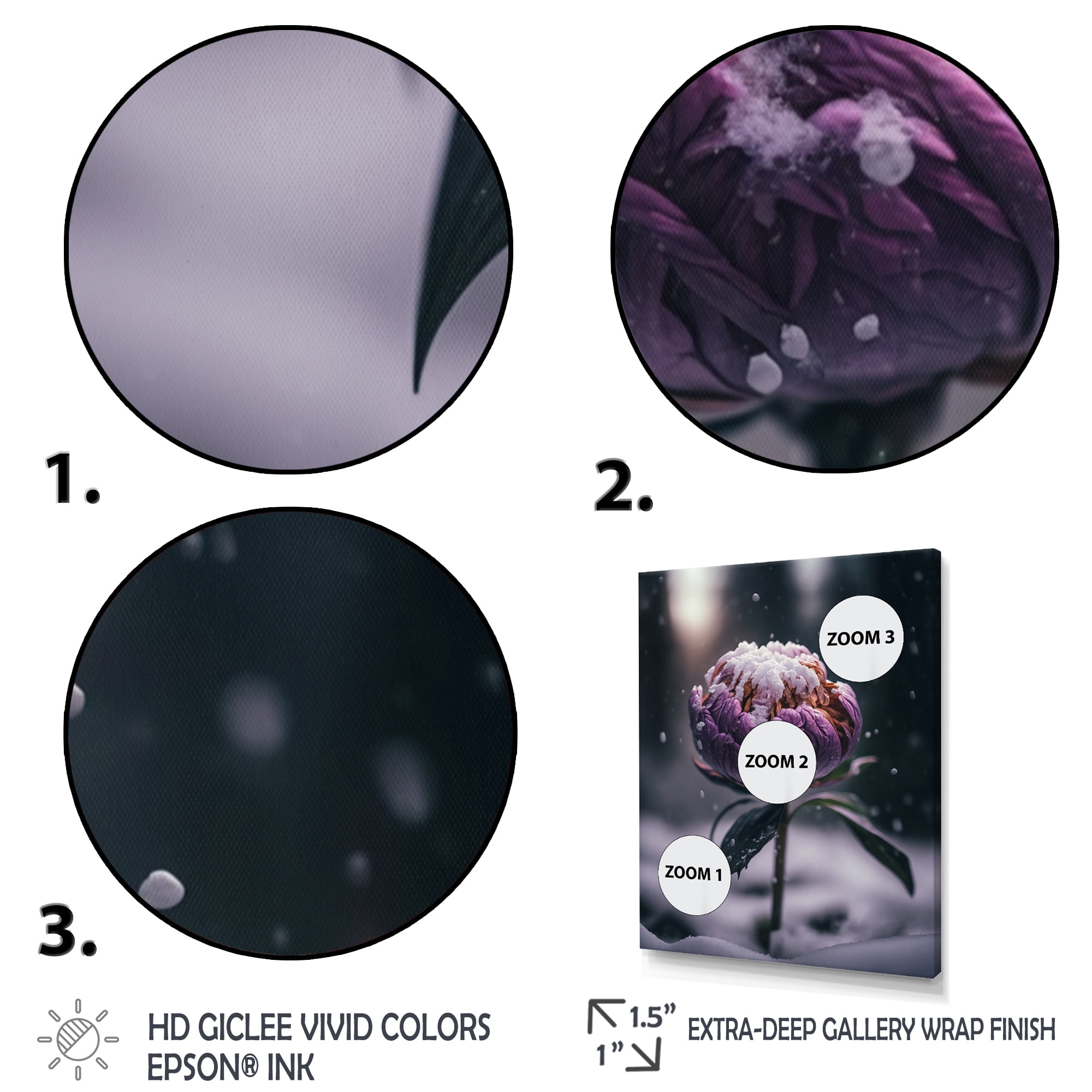 Designart A Blooming Puple Peony Flower In Winter III Canvas Wall Art