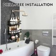 thumbnail image 5 of VEGCOO Wall Mount Shower Caddy, No Drilling Over Head Shower Organizer with 2 Tier Baskets + Bottom Hanging Rack, Rustproof Matte Black Carbon Steel, Adhesive Mount Bathroom Shelf for Shampoo & Soap, 5 of 7
