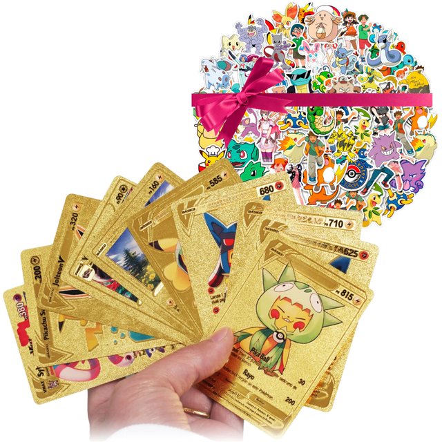 55 Cartas Doradas Impermeables y 50 Stickers Pegatinas Coleccionables Anime Japonés