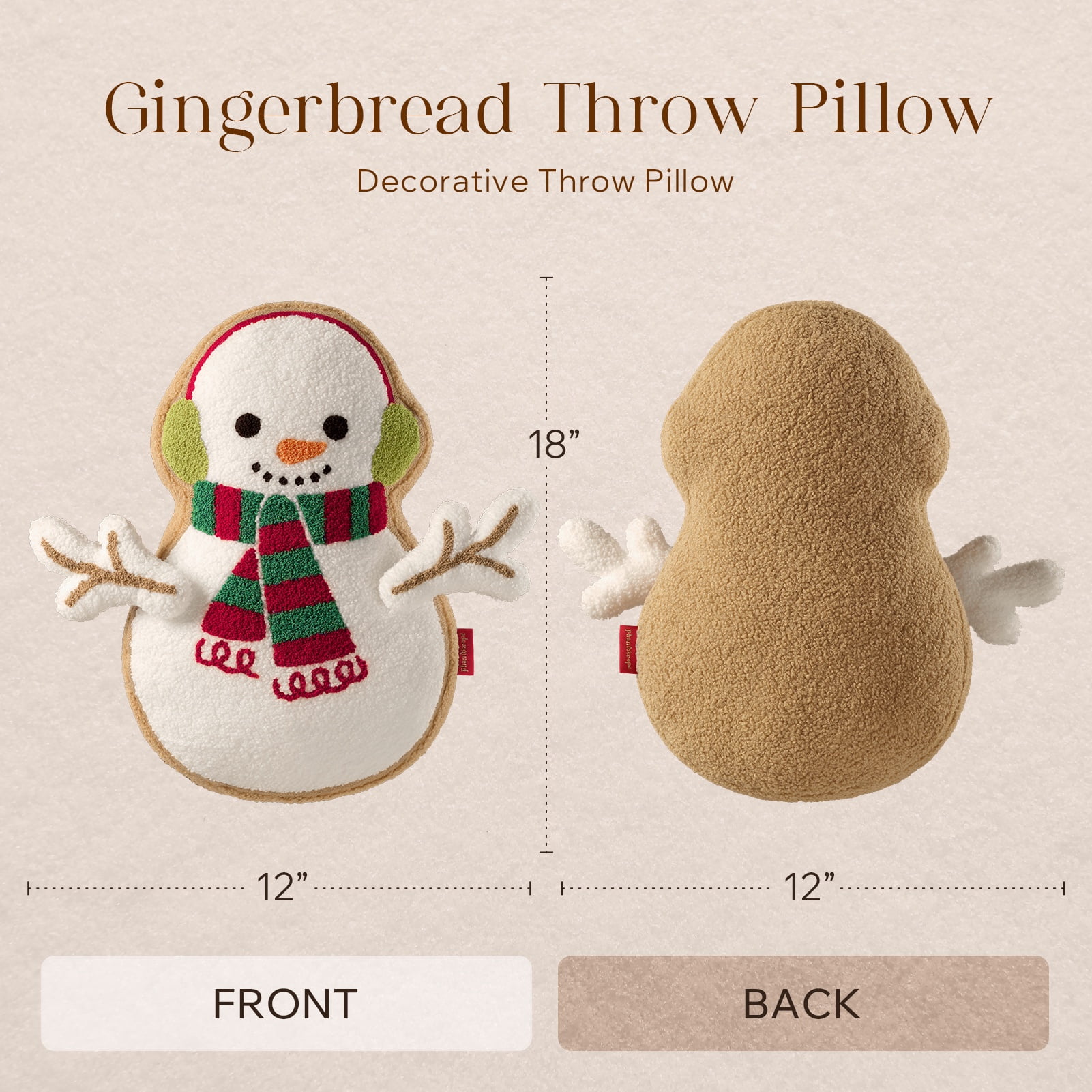 Phantoscope Christmas Series Decorative Gingerbread Earmuffs Snowman Polyester Decorative Pillow,white,18 x 12 inch