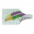thumbnail image 1 of Mardi Gras Cutting Board, Parade Preparations Umbrella Stars Joyful Fun Party, Decorative Tempered Glass Cutting and Serving Board, Wine Bottle Shape, Purple Yellow Green, by Ambesonne, 1 of 1