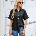 thumbnail image 4 of Womens Button Down Shirt Casual Short Sleeve Collared Work Blouse with Pocket Black XL, 4 of 7