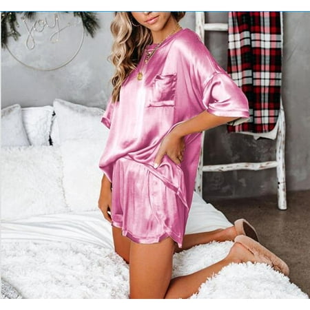 

2021 New Round Neck Short Sleeve Pocket T-Shirt Shorts Pajama Set