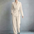 thumbnail image 4 of BRELIL Women Plus Size Two Piece Sets V Neck Long Sleeve Blazer Wide Leg Pants Matching Elegant Casual 2 Piece Outfits Lounge Work Travel, Beige 3XL, 4 of 8