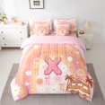 thumbnail image 2 of Erosebridal Letter X Bedding King Size,White Flower Daisy Comforter Sets with Sheets,Multicolor Rainbow Bow Bedding Sets King Size For Girls,Breathable Room Decoration Reversible,7pcs, 2 of 7