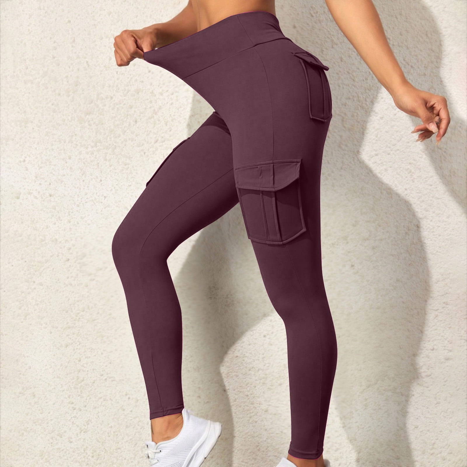 Yoga Leggings for Women Cargo Pants Elastic Drawstring Waist Stretch Workout  Legging Trousers with Multi Pockets 