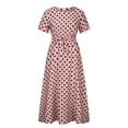 thumbnail image 3 of Patlollav Womens Plus Size,Fashion Women's Round Neck Short Sleeve Beach Polka Dot Bandage Long Maxi Dress, 3 of 6
