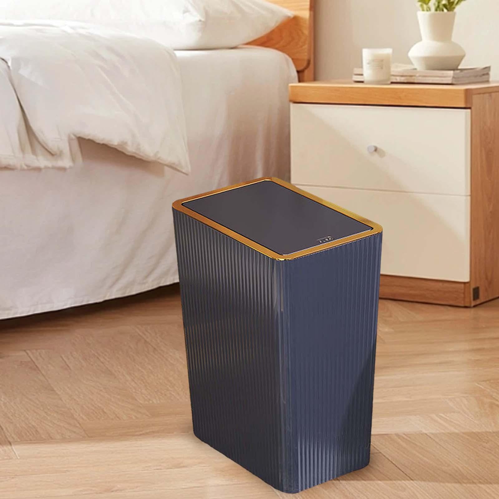 Kitchen Wastebasket with Press Type Lid Narrow Garbage Can, Paper Basket Organizer, Bathroom Trash Can with Lids for Study 15L Blue
