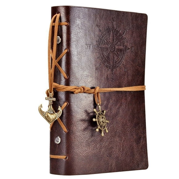 EvZ Cuaderno de escritura de cuero de 7 pulgadas Vintage Náutico Espiral Diario con cuerdas en blanco Bloc de notas Cuaderno de bocetos Viaje para escribir en papel sin forro Colgantes retro Café en r