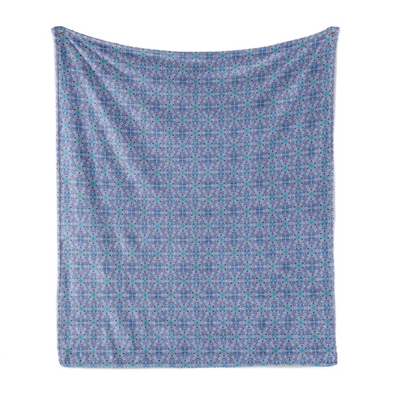 Ethnic Soft Flannel Fleece Blanket, Abstract Boho Style Geometric Hexagons Hippie Urban Design Pattern, Cozy Plush for Indoor and Outdoor Use, 50" x 60", Purple Lilac and Pale Blue, by Ambesonne