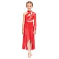 thumbnail image 3 of Raenseen Kids Girls Modern Lyrical Dance Dress One-shoulder Applique Mesh Split Dresses Red 12, 3 of 7