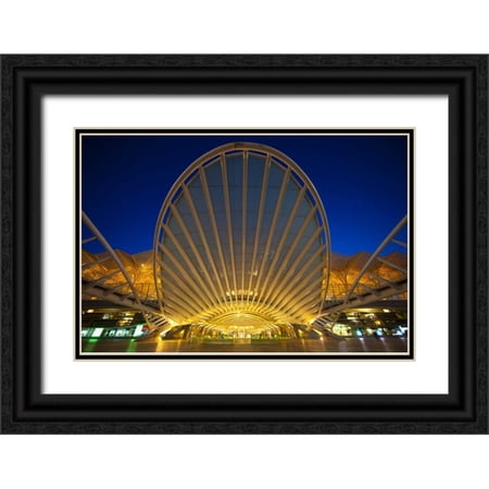 Zuckerman, Jim 32x23 Black Ornate Wood Framed with Double Matting Museum Art Print Titled - Portugal, Lisbon Oriente Train Station at night
