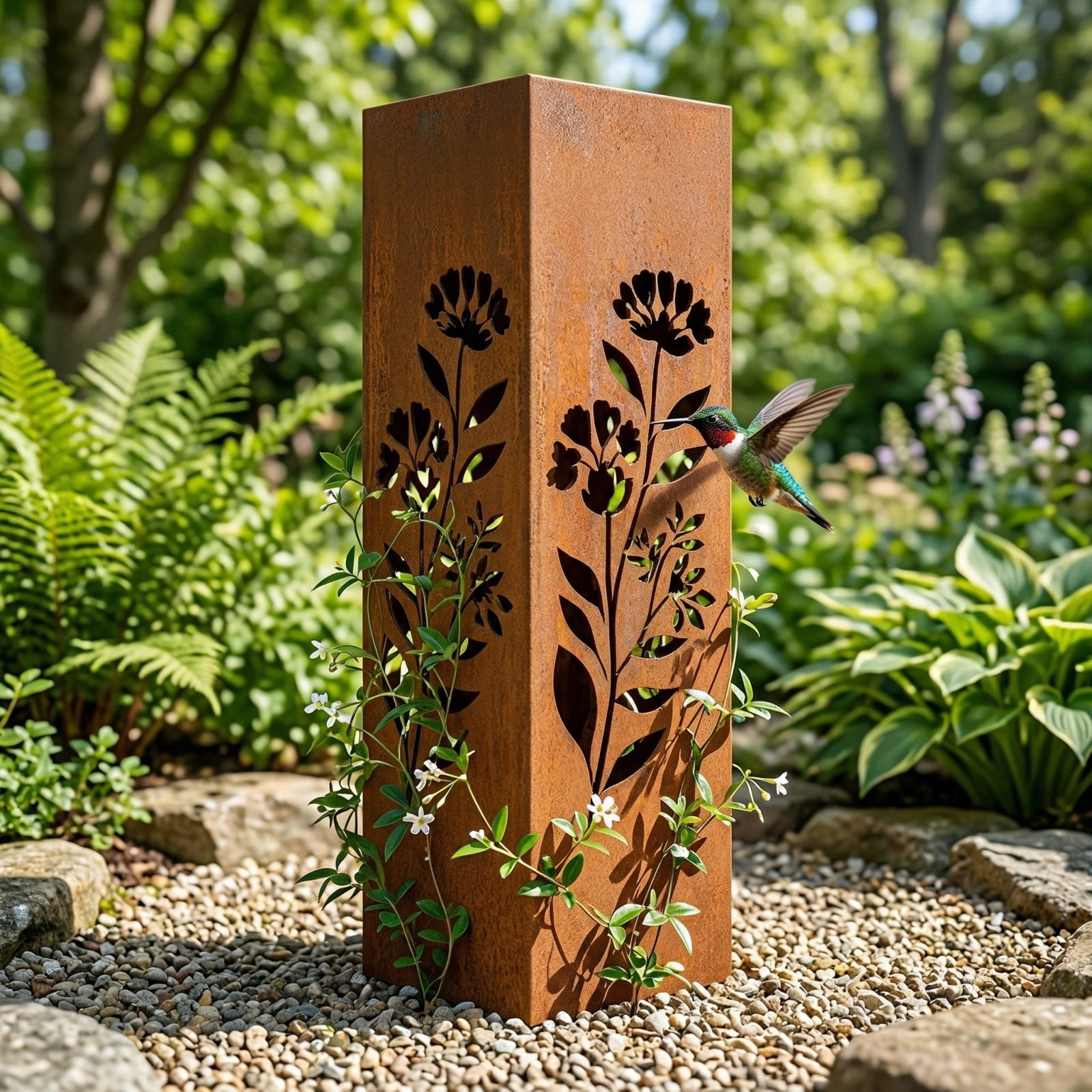 Rustic Garden Column Outdoor Metal Light Cover Sculpture Modern Statues Decor Natural Rustic Decor Weathered Steel Landscape Sculpture Outside Summer Art Walkway