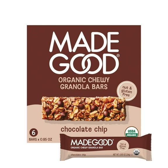 MadeGood Chocolate Chip Granola Bars, 6 Healthy Snack Bars, 0.85 oz Each