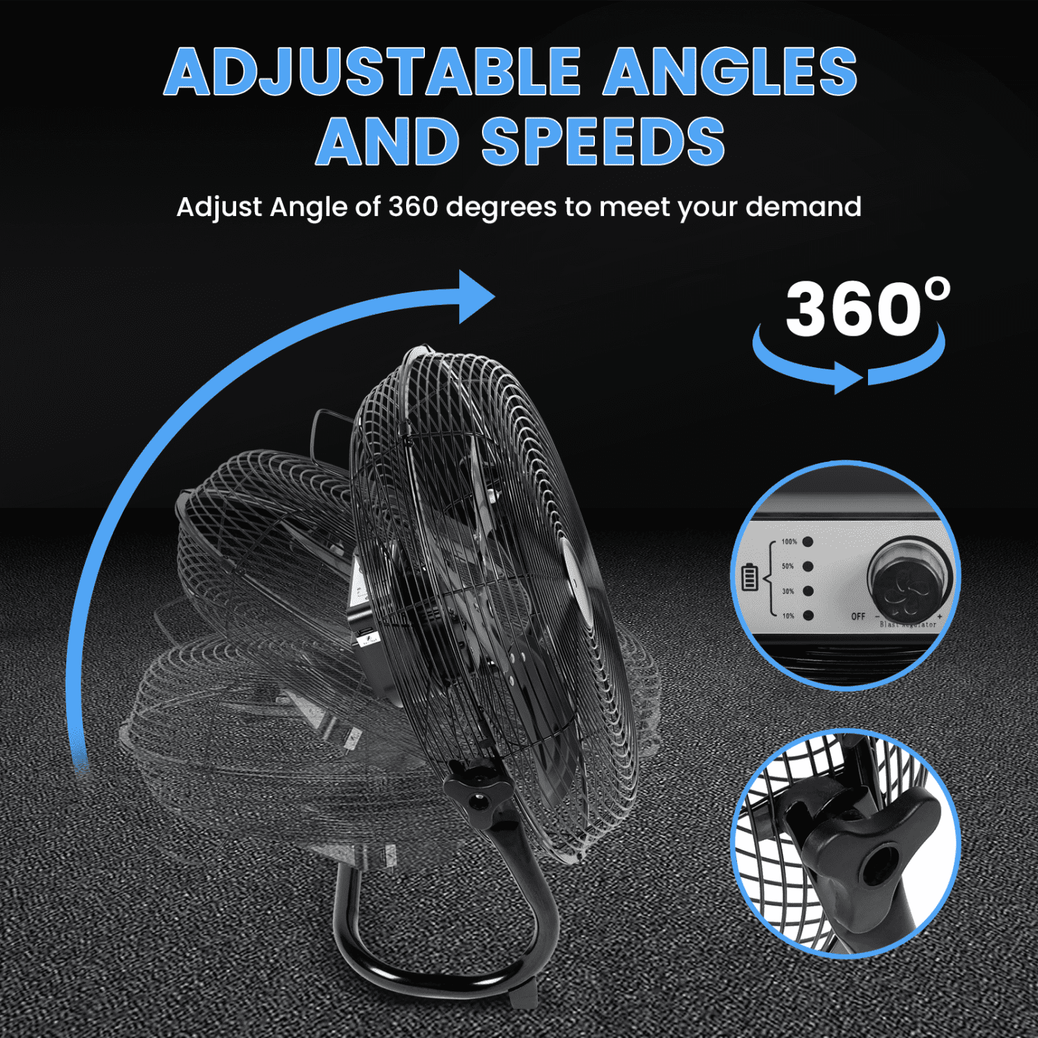 12-Inch Rechargeable Cordless Floor Fan, High Velocity Floor Fan with 360-Degree Tilt, Heavy Duty Metal Floor Fan for Industrial, Commercial, Residential, Office, Ready-to-use, Battery Operated