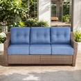 thumbnail image 2 of POCASSY 74.8" Wide Outdoor Sofa with 6" Thick Seat Cushion, Patio Furniture Sofa with Brown Wicker Round Rattan Deep Seat High Back Wicker Patio Couch for Porch in Blue Cushion, 2 of 10