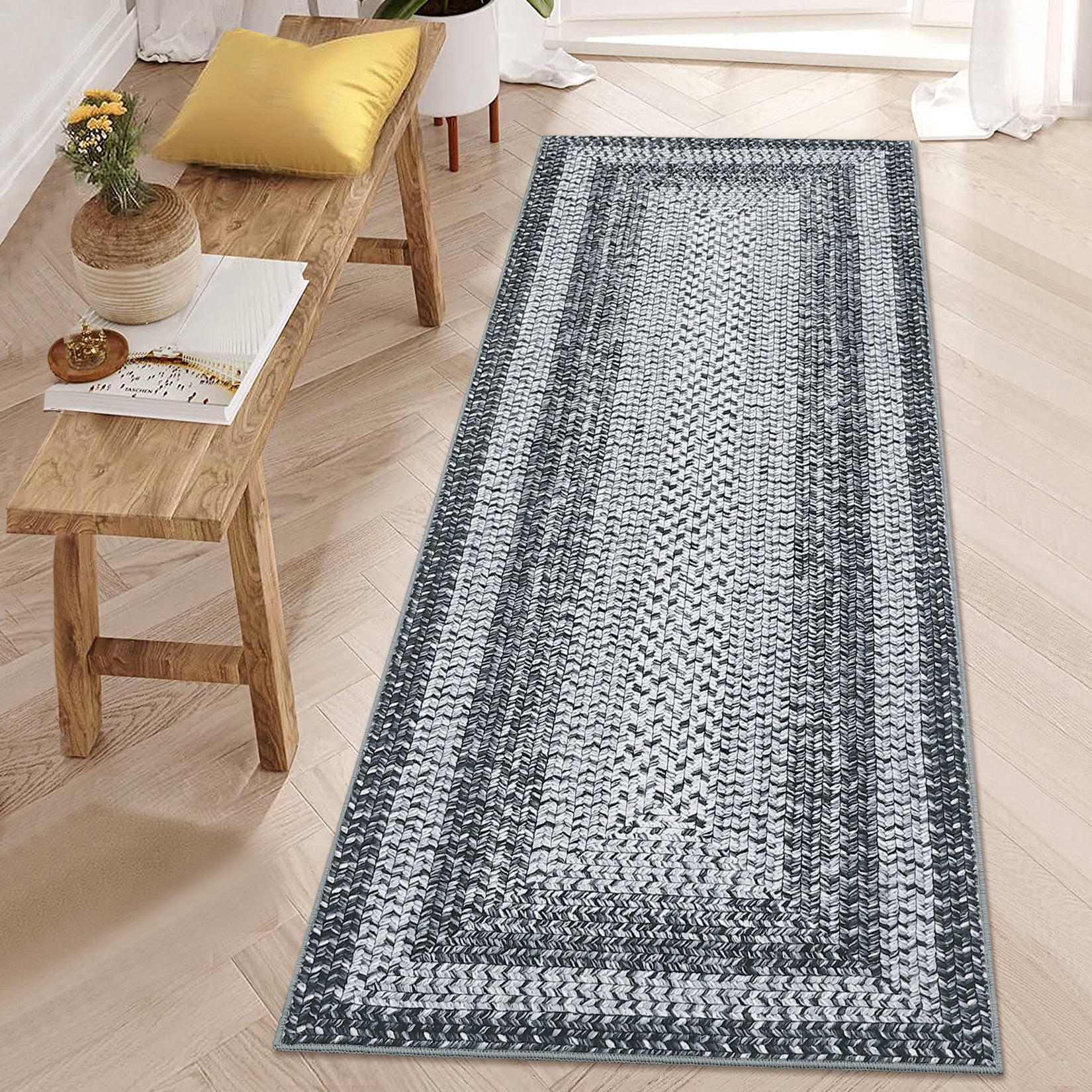 CAROMIO Indoor Area Rug 2' x 8' Runner Rug for Living Room Modern Imitation Braided Pattern Geometric Rug Bedroom Rug, Gray
