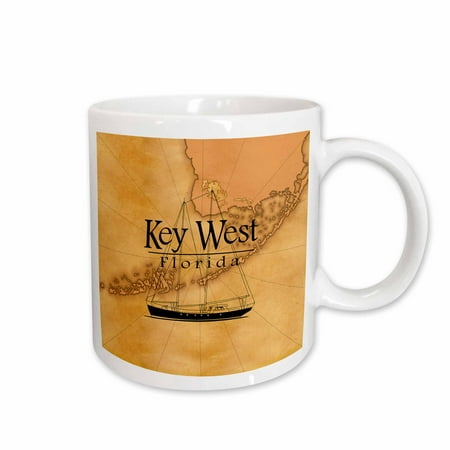 3dRose Vintage style nautical map and sailboat for Key West Florida. - Two Tone Red Mug,