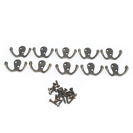 

10Pcs Coat Hooks Small Double Prong AntiRust Sturdy Durable Convenient Wall Mounted Tiebacks for Coat Clothing Keys(Antique Brass Plating )