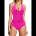 thumbnail image 3 of Trajes de Baño de una Pieza con Control de Abdomen para Mujer, Trajes de Baño Push Up con Cuello Halter Rosa Roja L, 3 of 7