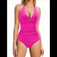 thumbnail image 3 of Trajes de Baño de una Pieza con Control de Abdomen para Mujer, Trajes de Baño Push Up con Cuello Halter Rosa Roja XXL, 3 of 7