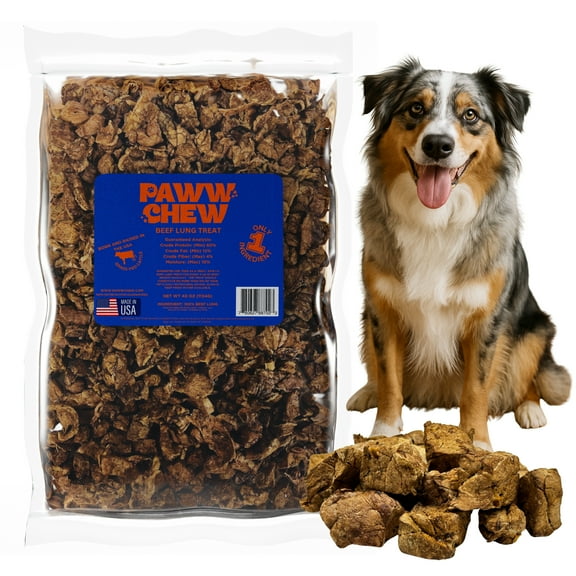 Paww Chew Beef Lung Dog Treats, 100% Natural, Single Ingredient (2.5 Pound) Made in the USA, Dried & Dehydrated, High Protein, High Value Dog Training Treats, Grain Free, Low-Odor Free for All Breeds