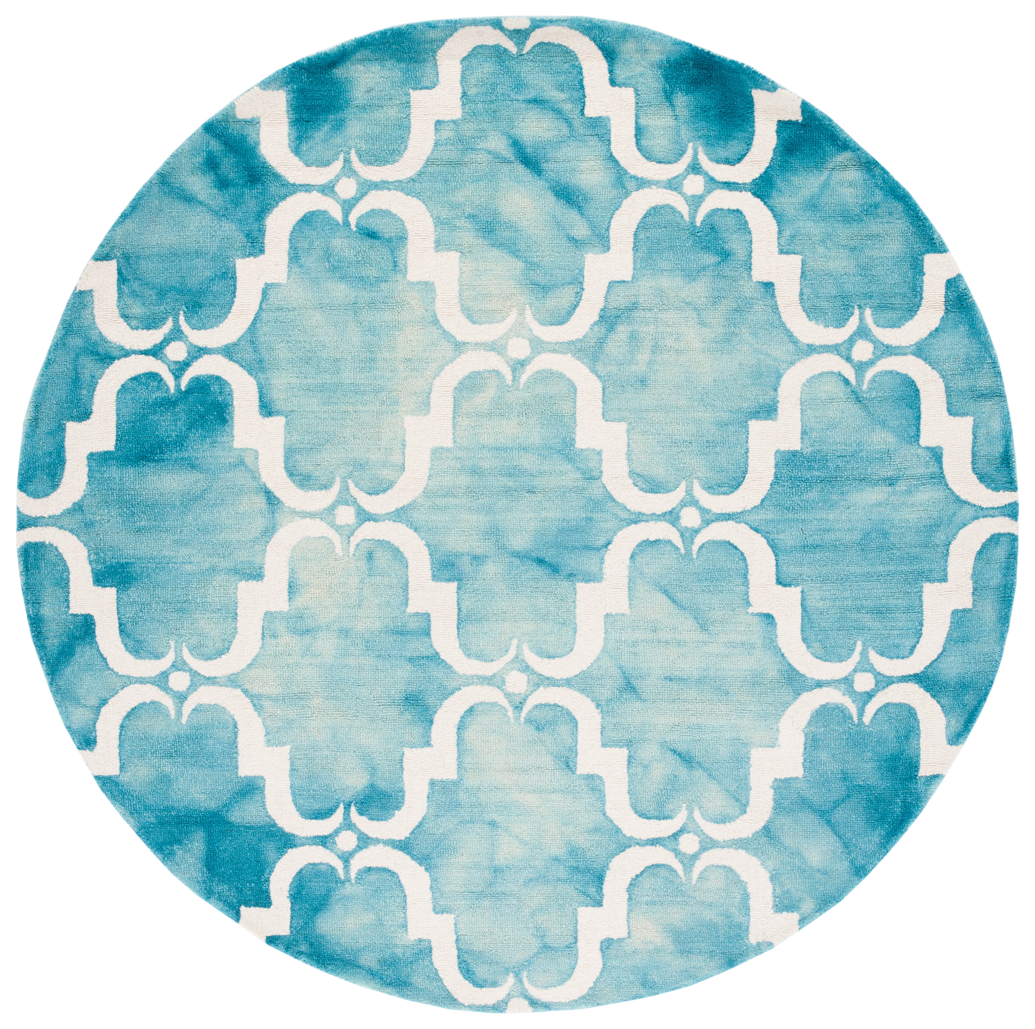 Safavieh Dip Dye Talbot Distressed Wool Area Rug, Turquoise/Ivory, 7' x 7' Round